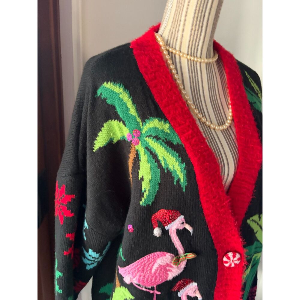 Rare Size Fun Quirky Festive Holiday Novel Tropical Flamingo Christmas Cardigan